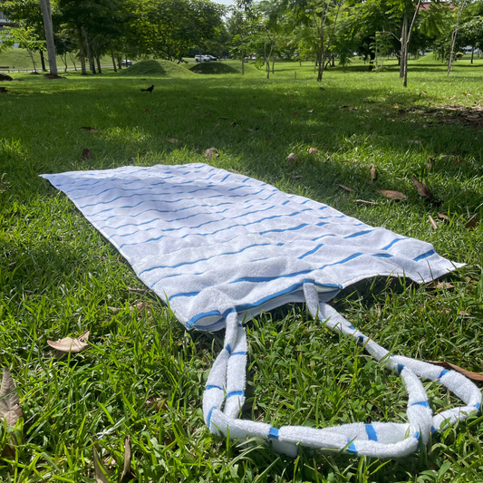 BLUE STRIPED BEACH BAG TOWEL 550 GSM