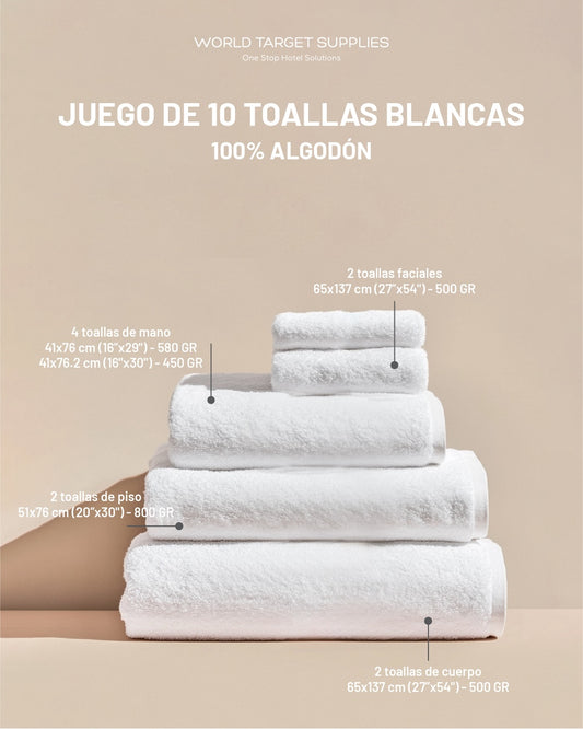 JUEGO DE 10 TOALLAS BLANCAS