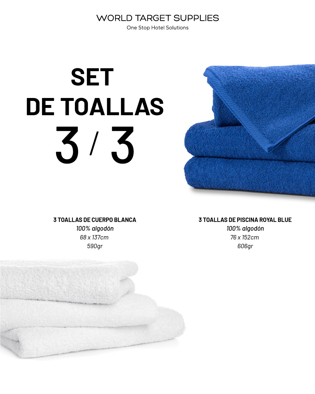 SET DE TOALLAS  ROYAL BLUE Y BLANCAS